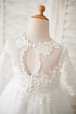 A-line Lace Tulle Floor-length First Communion Flower Girl Dress