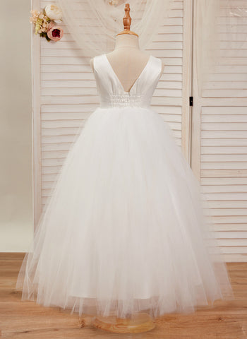 Ball-Gown/Princess Satin Tulle Ankle-length Dress