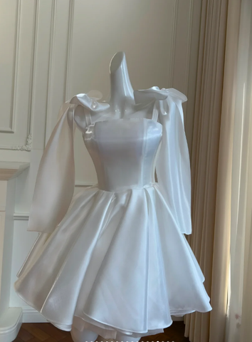 Lindo vestido corto de satén blanco para baile de graduación o fiesta de bienvenida Y8583