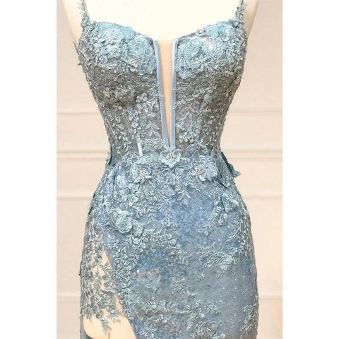 Vestido de fiesta largo con tirantes finos, lentejuelas y apliques con abertura