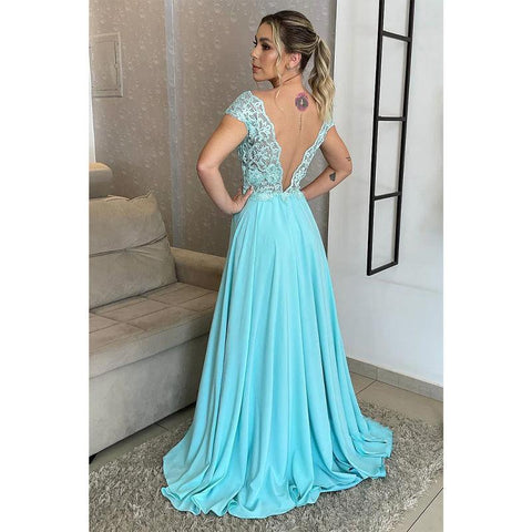 Vestido de noche formal largo de encaje con escote en V y corte A, sexy, de talla grande, para madre de la novia 