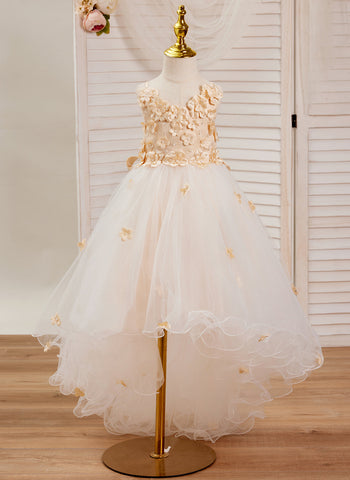 A-line Tulle Asymmetrical Ivory Dress (010220938)