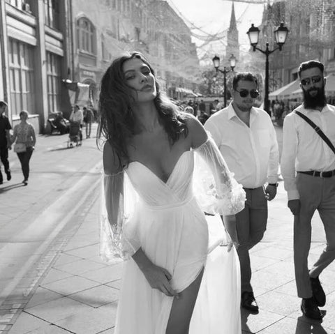 Custom Made Boho Wedding Dress Chiffon Lace Vintaging Gowns Split Side Sexy Beach Bridal Dressee Wedds Cheap Mariage