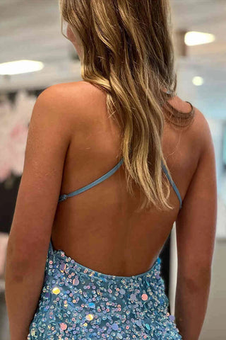 Vestido ajustado de lentejuelas sin espalda para baile de bienvenida