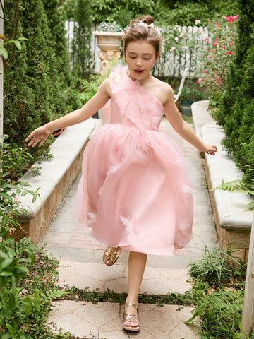 A-line Organza Tea-length Pink Dress (010220821)