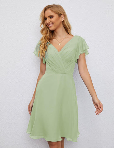 Robe de soirée dos nu, robe de bal formelle, longueur genou, manches courtes, robe de cocktail 28077 