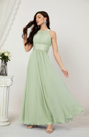 Baoleely Formal Party Gown Dress Chiffon Halter Long Sleeveless Bridesmaid Dresses 2802