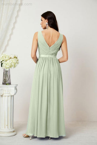 Women's Chiffon Long Bridesmaid Dresses A line Sleeveless Formal Prom Gown for Evening Party Homecoming Dresses 2808