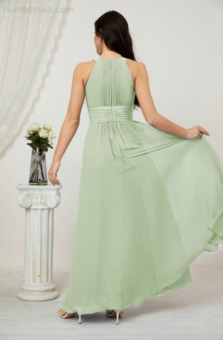 Baoleely Formal Party Gown Dress Chiffon Halter Long Sleeveless Bridesmaid Dresses 2802