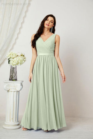 Women's Chiffon Long Bridesmaid Dresses A line Sleeveless Formal Prom Gown for Evening Party Homecoming Dresses 2808