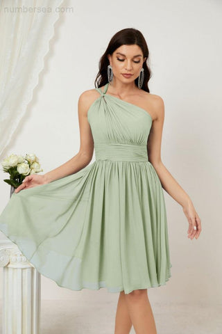 Baoleely Women Chiffon Short One Shoulder Bridesmaid Dress Formal Dresses for Party Homecoming 2804