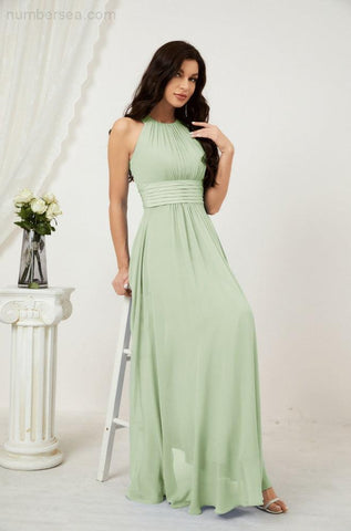 Baoleely Formal Party Gown Dress Chiffon Halter Long Sleeveless Bridesmaid Dresses 2802