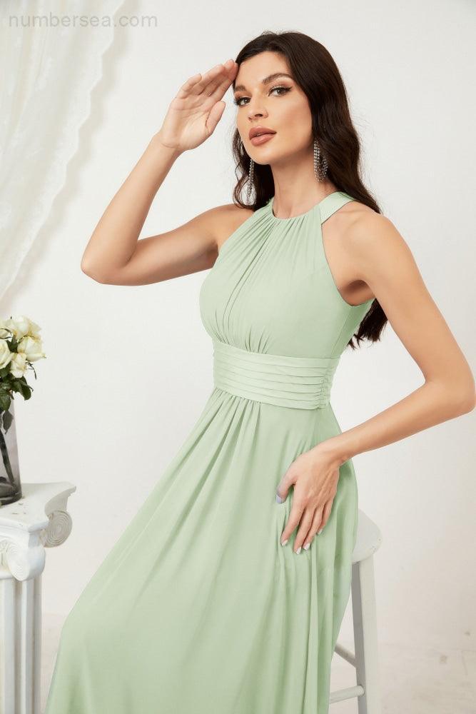 Numbersea Formal Party Gown Dress Chiffon Halter Long Sleeveless Bridesmaid Dresses 2802