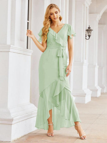 Baoleely Ruffled Bridesmaid Dresses Mermaid Formal Violin Evening Party Prom Gowns 28042