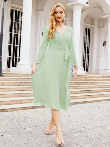 Robe de demoiselle d'honneur dos nu en V avec ceinture à la taille - Mère de la mariée - Invitée au mariage SY28031