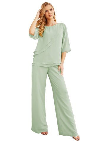 Baoleely Élégante robe mère de la mariée 2 pièces, grande taille, pantalon, volants, couches argentées, peignoir 28064