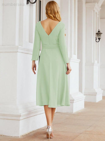 Robe de demoiselle d'honneur dos nu en V avec ceinture à la taille - Mère de la mariée - Invitée au mariage SY28031