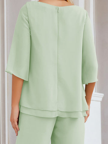 Baoleely Élégante robe mère de la mariée 2 pièces, grande taille, pantalon, volants, couches argentées, peignoir 28064