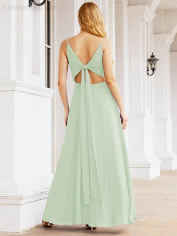 Baoleely Spaghetti Strap Bridesmaid Dresses V Neck Butterfly Back Fromal Evening Party Prom Gown 28036