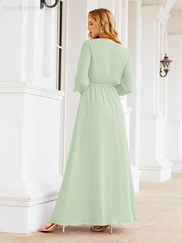 Robe de demoiselle d'honneur en mousseline Sunnderly pour femme, coupe trapèze, manches longues, robe de soirée formelle pour invitée de mariage SY28032 