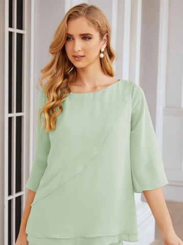 Baoleely Élégante robe mère de la mariée 2 pièces, grande taille, pantalon, volants, couches argentées, peignoir 28064