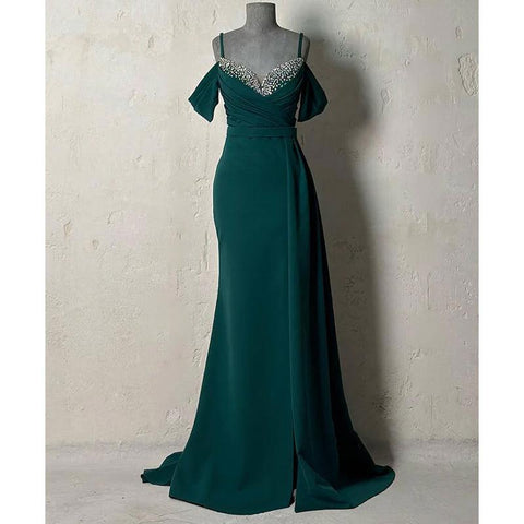 Sheath/columnoff-shoulder Straps Beaded Pleats Formal Evening Dress