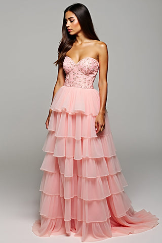 Blush Embroidery Sweetheart Long Prom Dress with Slit