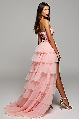 Blush Embroidery Sweetheart Long Prom Dress with Slit