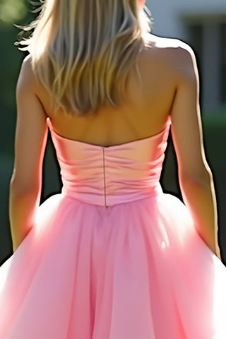A Line Pink Sweetheart Tiered Long Prom Dress