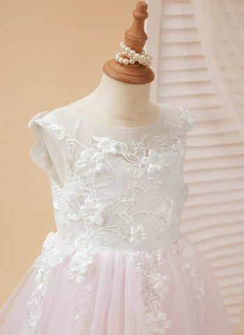 A-line Lace Tulle Floor-length Flower Girl Dress