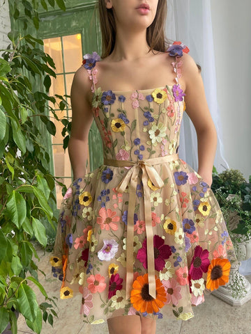 A Line Floral Short Homecoming Dress With 3D Flowers