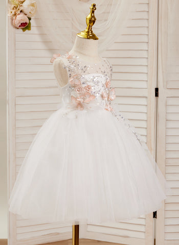 A-line Tulle Knee-length White Dress (2003227138)