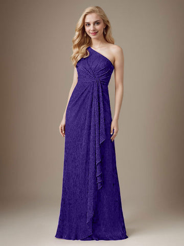 Ruby Sheath One Shoulder Metallic Mesh Dress Mother of the Bride Dress