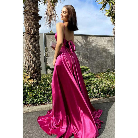 Vestido de fiesta de dos piezas con escote en V, tirantes finos y bolsillos 