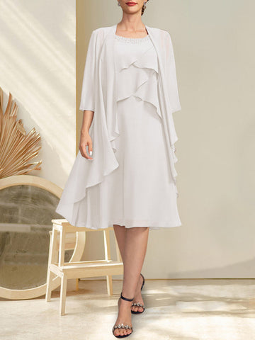 A-line Scoop Knee-Length Chiffon Mother of the Bride Dress With Beading
