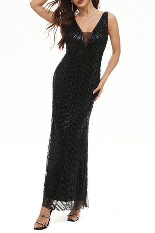 Robe de soirée sexy formelle patchwork à col en V 