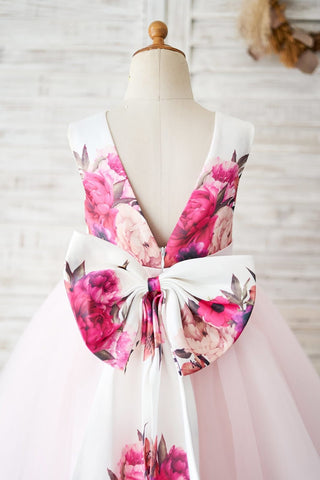 A-line Satin Tulle Knee-length Flower Girl Dress