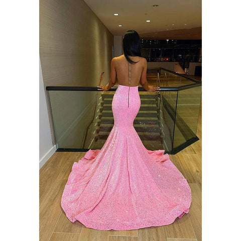 Vestido de noche formal con escote en V, sin mangas, con lentejuelas y cuentas, corte tubo/columna