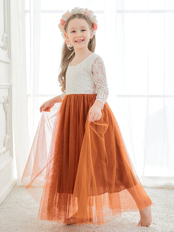 Angelic White Lace A-Line Long Sleeve Tulle Flower Girl Dress