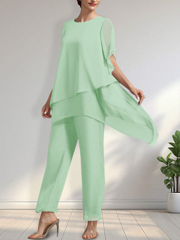 Separates Jumpsuit/Pantsuit Scoop Ankle-Length Chiffon Mother of the Bride Dress