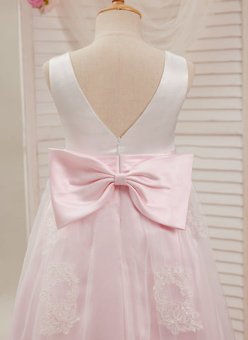 A-line Satin Tulle Ankle-length Pink Dress (2003227111)