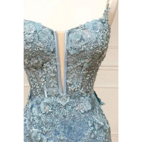 Vestido de fiesta largo con tirantes finos, lentejuelas y apliques con abertura