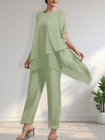 Separates Jumpsuit/Pantsuit Scoop Ankle-Length Chiffon Mother of the Bride Dress