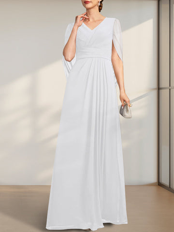 A-line V-Neck Floor-Length Chiffon Mother of the Bride Dress With Pleated