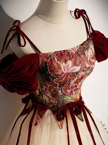 Robe de bal longue vintage en tulle, coupe trapèze, bretelles spaghetti, Y7662