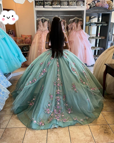 Robe de bal princesse bleu lac, fleurs 3D, robe de quinceañera épaules dénudées, appliques perlées, robe maxi sweet 16 Y2632