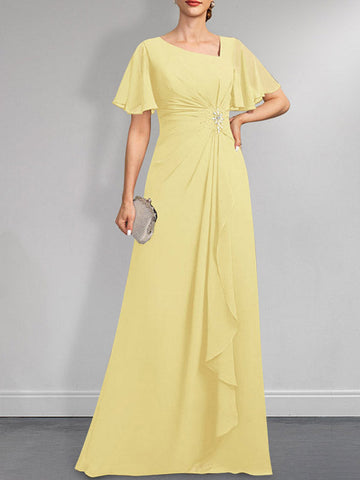 A-line Asymmetrical Floor-Length Chiffon Mother of the Bride Dress With Pleated Beading Sequins