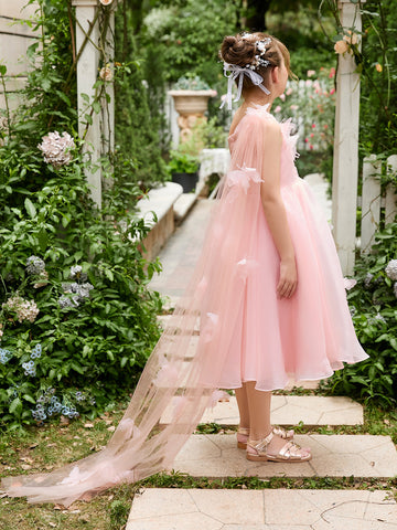 A-line Organza Tea-length Pink Dress (010220821)