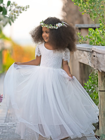 A-line Lace Ankle-length Boho Flower Girl Dress