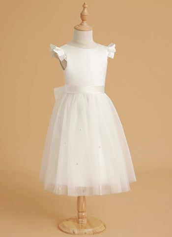 A-line Satin Tulle Knee-length Dusty Rose Dress (2003227179)